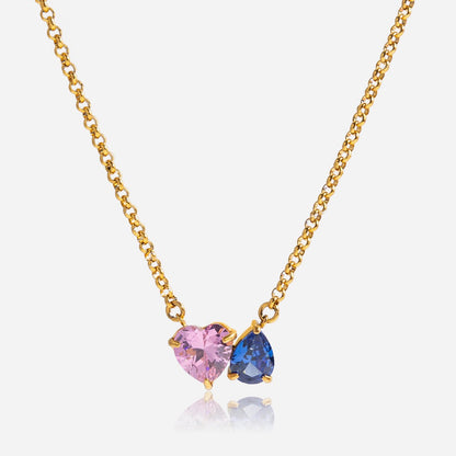 18K Gold Two Souls Dainty Heart Pendant Necklace