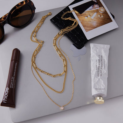 18K Gold Day Dream Dainty Pendant Paperclip Chain Layered Necklace Set
