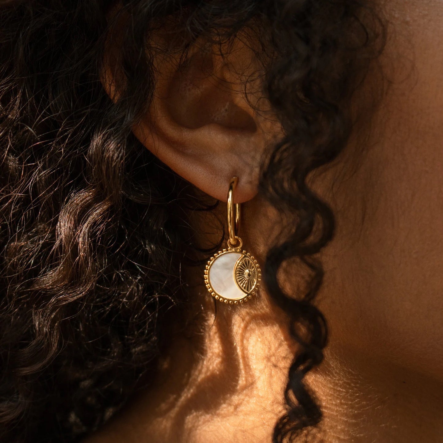 18K Gold Sun Coin Small Hoop Huggie Earrings