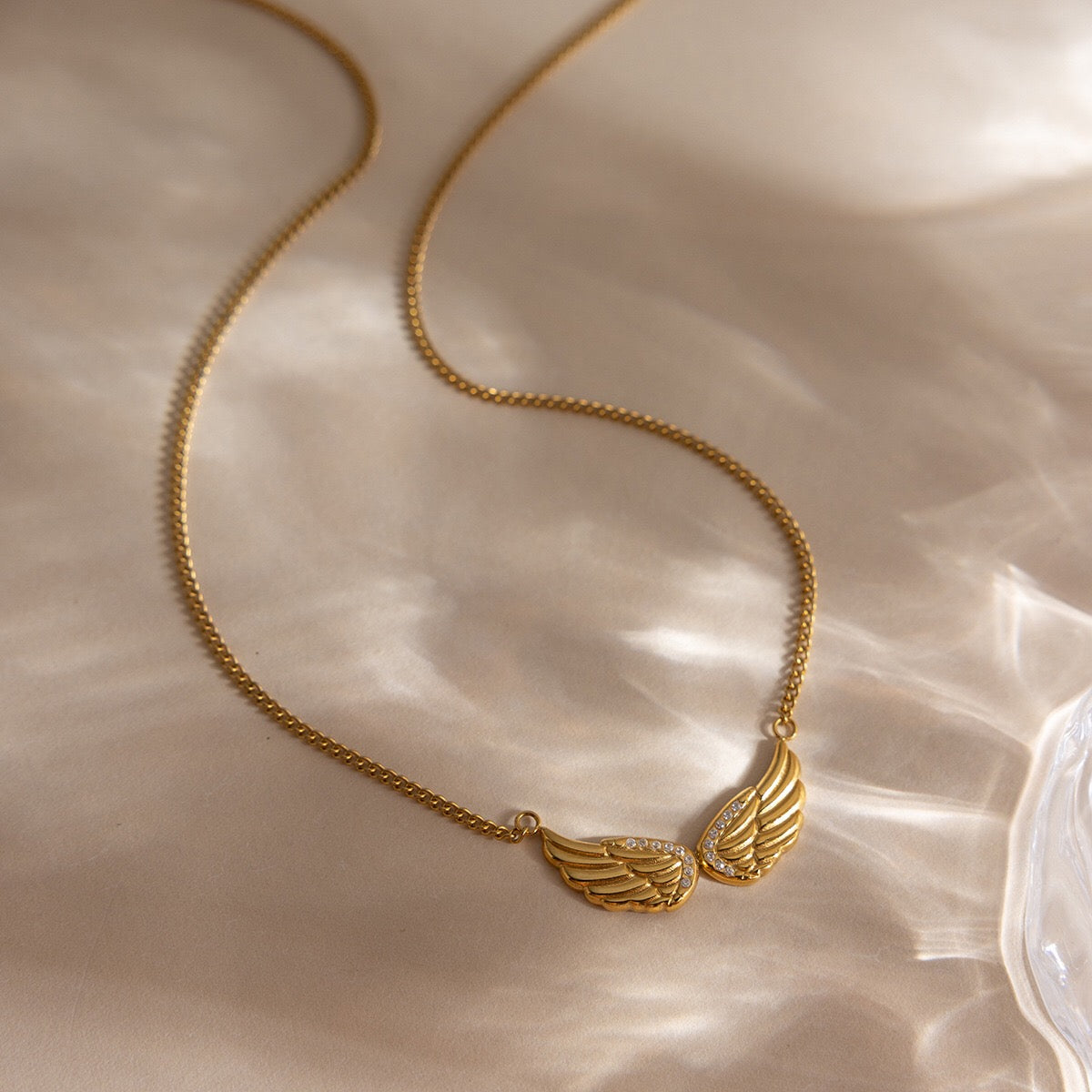 18K Gold Heaven Sent Angel Wing Pendant Star Dainty Chain Layered Necklace Set