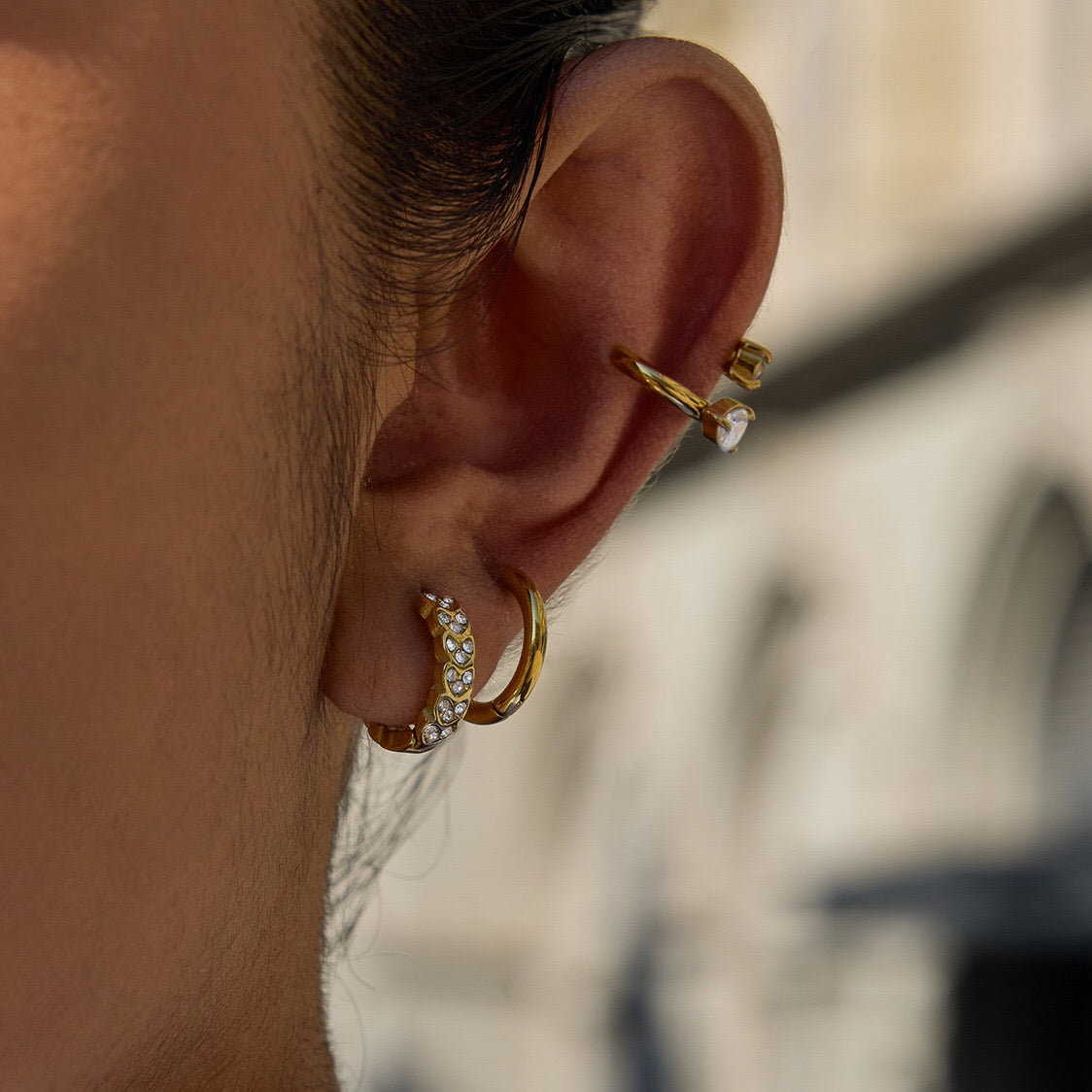 18K Gold Daily Luxe Small Hoop Huggie Earrings Ear Cuffs Stack