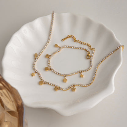 18K Gold Dream Girl Star Heart Tennis Chain Necklace