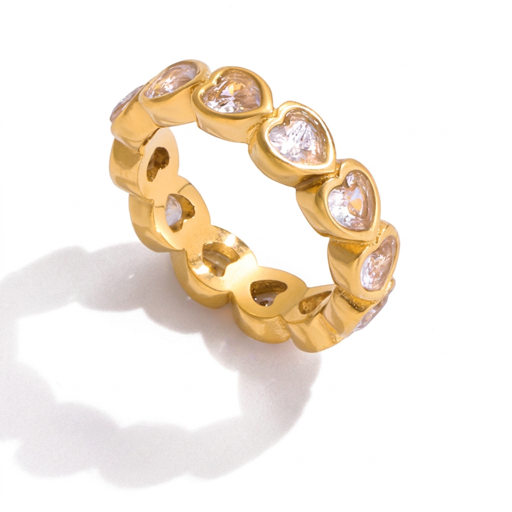 18K Gold Whiskered charm Pave Cat Tennis Stacking Ring