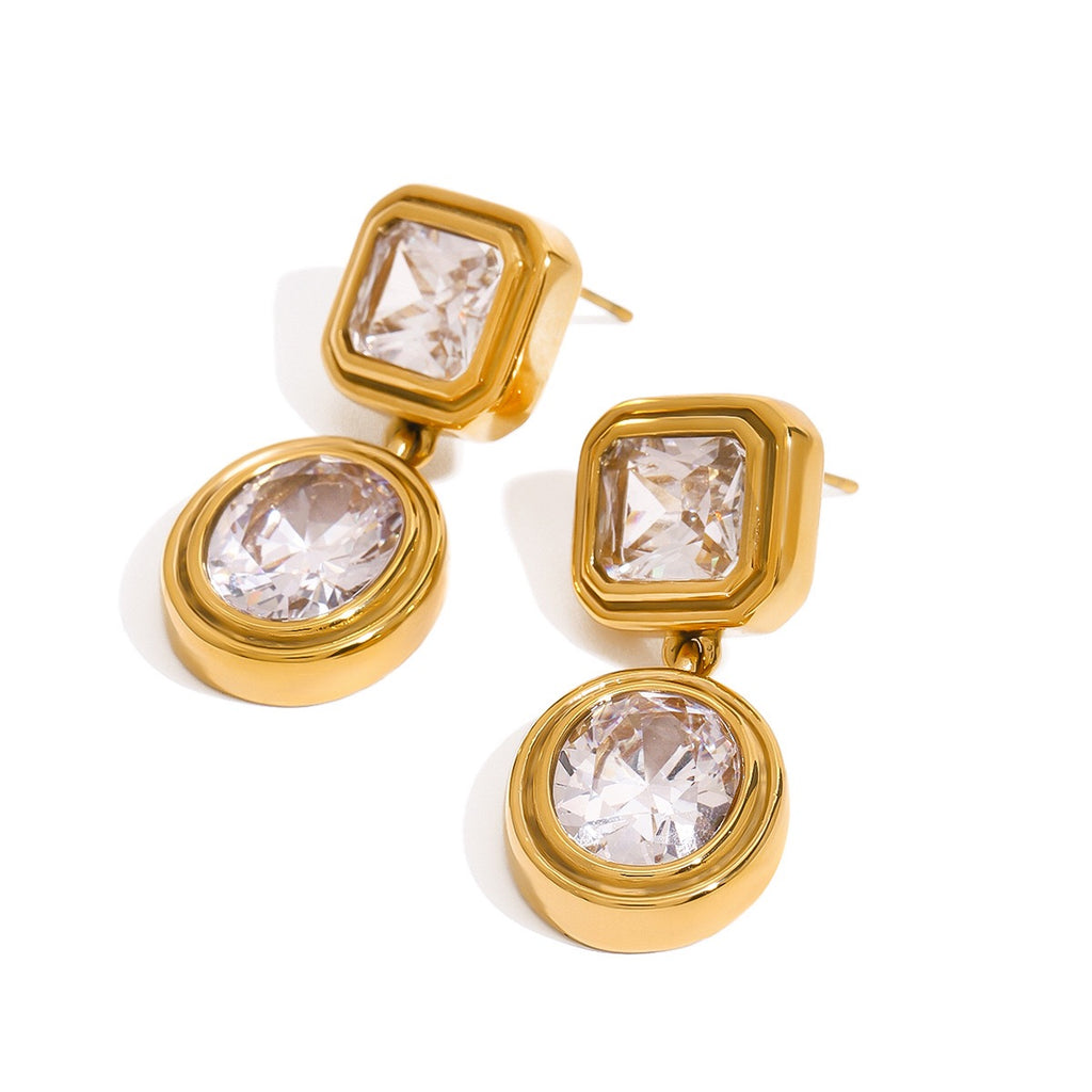 18K Gold Glam Icon Statement CZ Dangle Drop Earrings