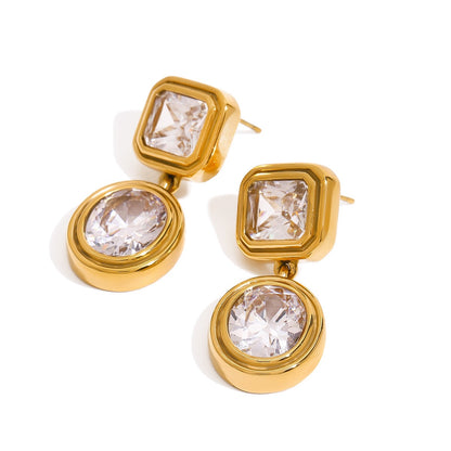 18K Gold Glam Icon Statement CZ Dangle Drop Earrings