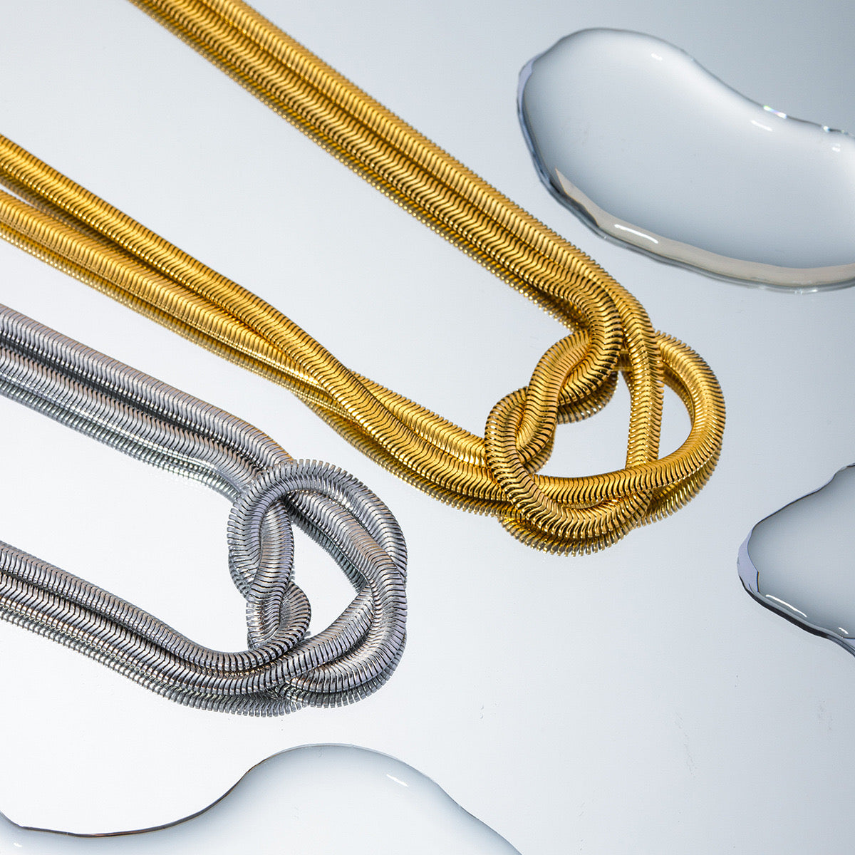18K Gold Knotted Herringbone Snake Chain Choker Necklace
