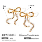 18K Gold Bling Bow Dangle Drop Earrings