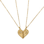 18K Gold Moon And Sun Heart Couple Necklace