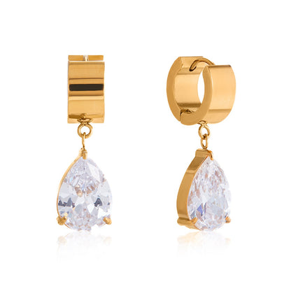 18K Gold Diamond Drip Small Hoop Dangle Huggie Earrings