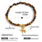 18K Gold Tiger Eye Starry Charm Beaded Bracelet Stack