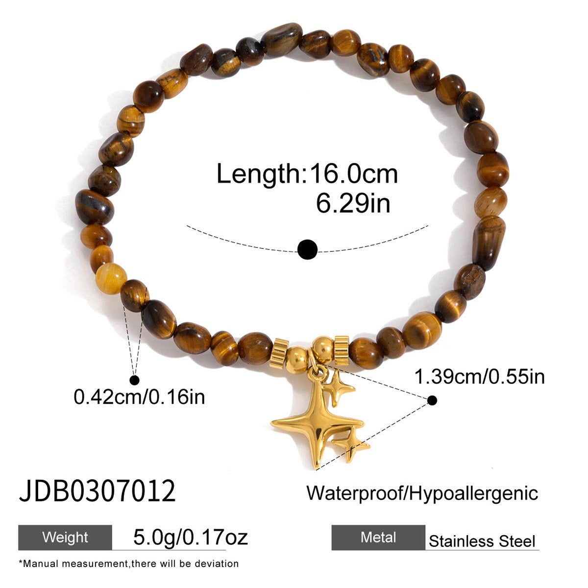 18K Gold Tiger Eye Starry Charm Beaded Bracelet Stack