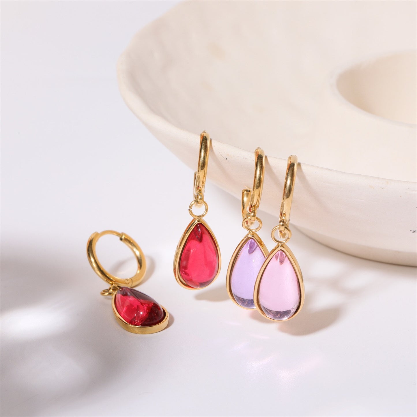 18K Gold Teardrop Birthstone Huggie Earrings