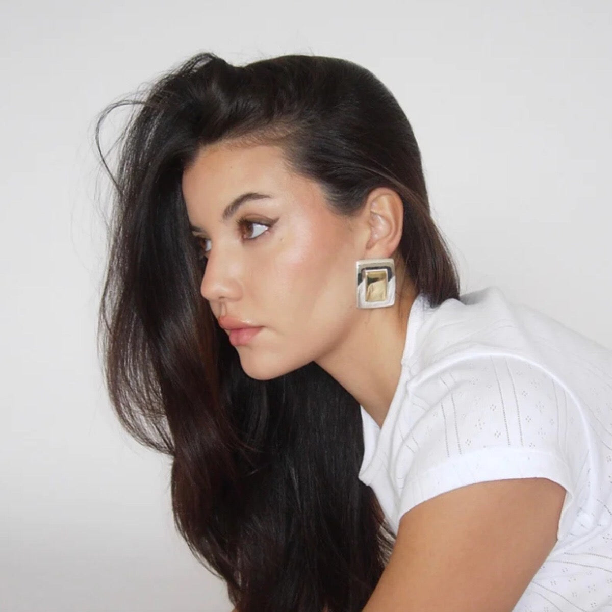 18K Gold Two Tone Plate Statement Stud Earrings