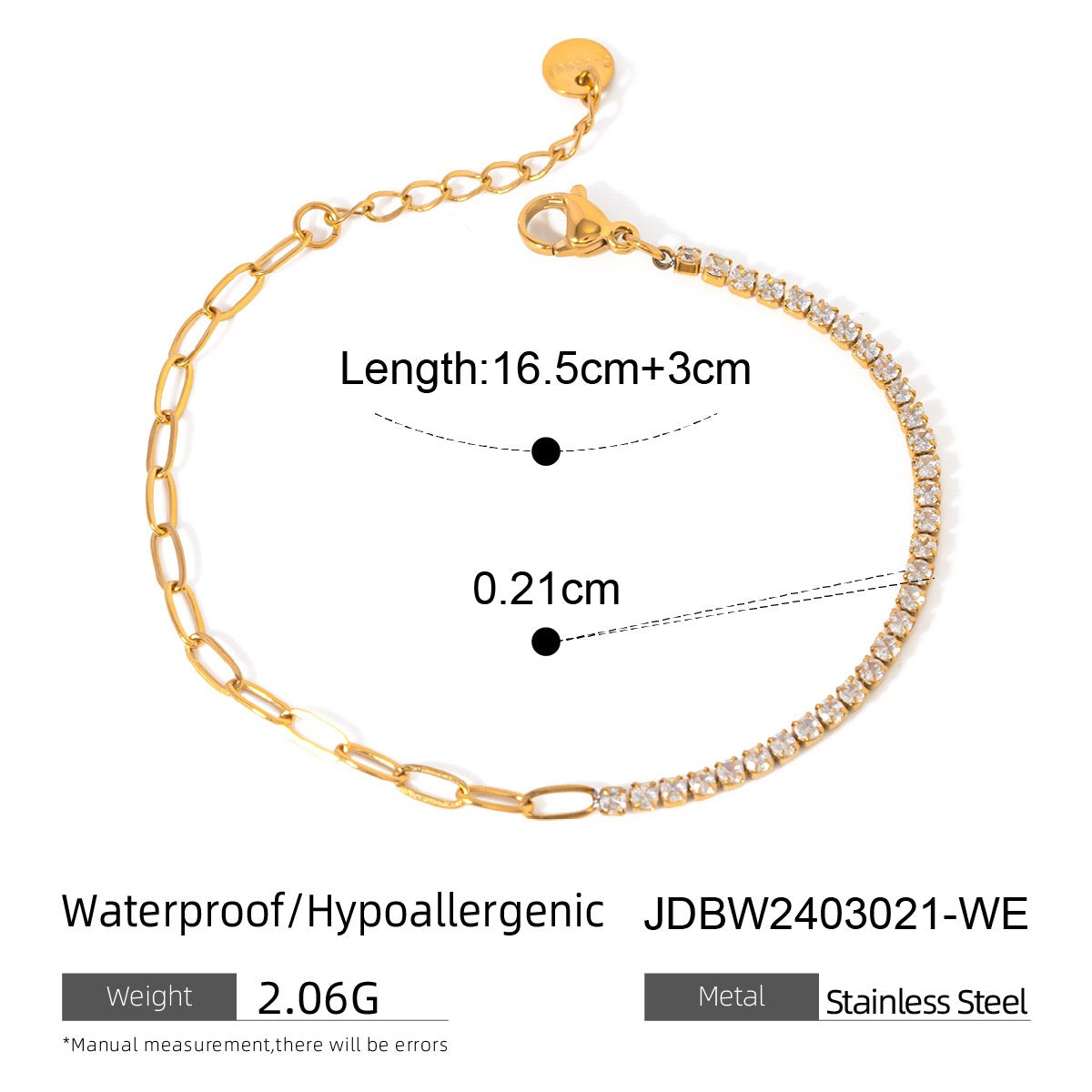 18K Gold and Silver Subtle Spark Paperclip Dainty Tennis Chain Bracelet