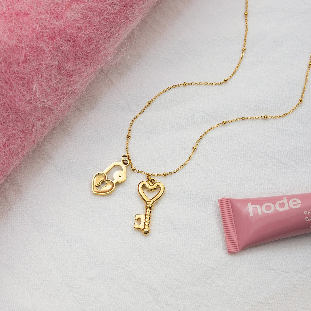 18K Gold Key to Your Heart Charm Pendant Necklace