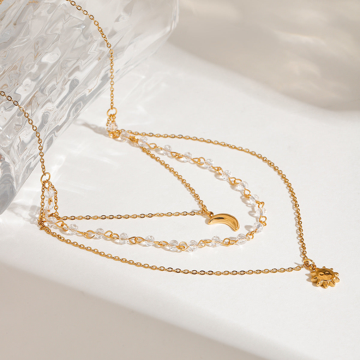 18K Gold Sun And Moon Dainty Chain Layered Necklace