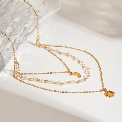 18K Gold Sun And Moon Dainty Chain Layered Necklace