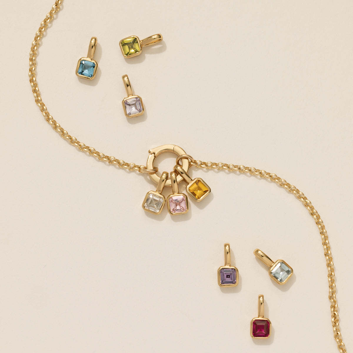 18K Gold Birthstone Custom Charm Necklace