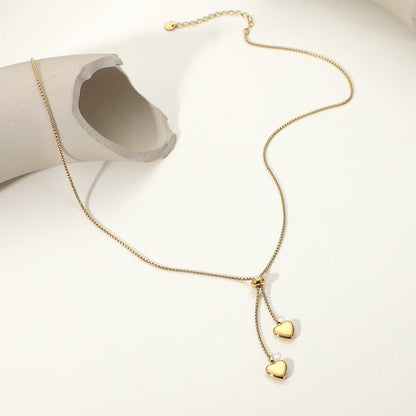 14K Gold Dangle Heart Lariat Necklace