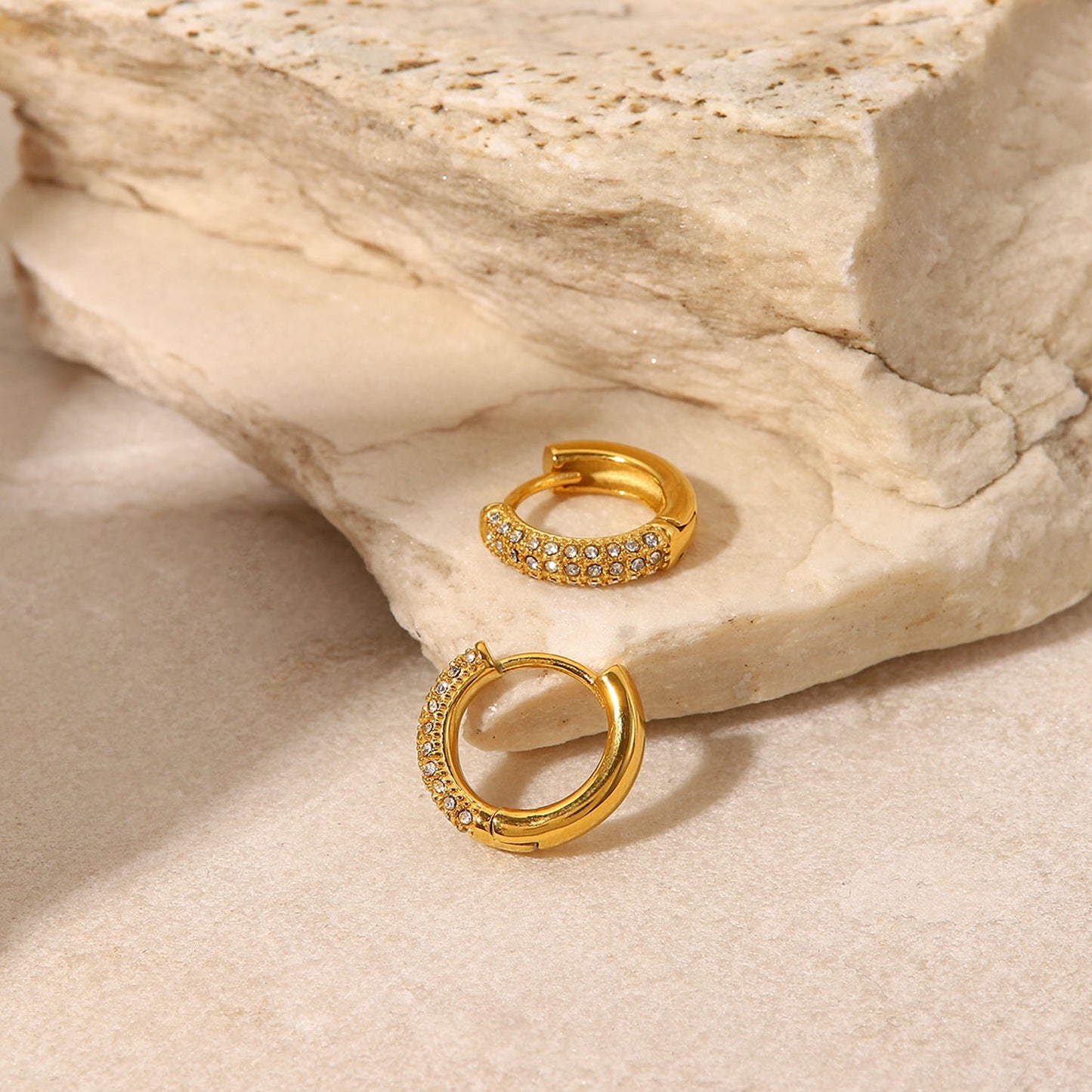 18K Gold Minimalist Bling Small Hoop Huggie Earrings