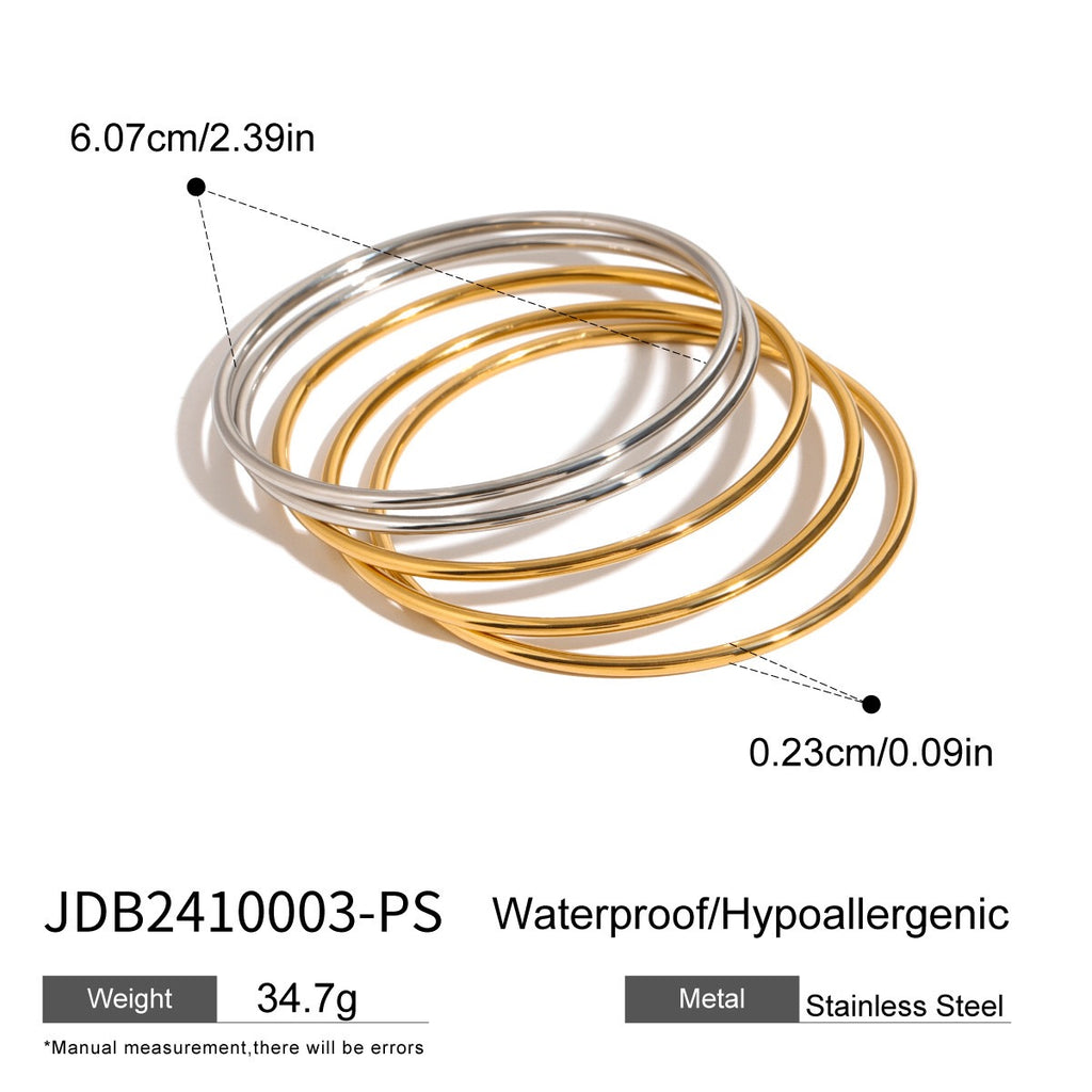 18K Gold and SIlver Two Tone Minimalist Slim Bangle Bracelet Stack