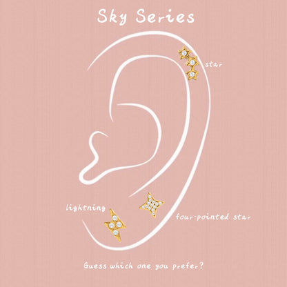 18K Gold Dainty Starry Studs Cartilage Earrings Set