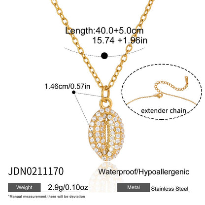 18K Gold Ocean Sparkle Seashell Palm Tree Dainty Pave Pendant Necklace Jewelry Set