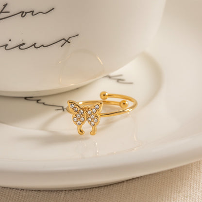 18K Gold Bejeweled Butterfly Ring