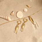 18K Gold Ocean Themed Fish Small Hoop Huggie Earrings with Charm