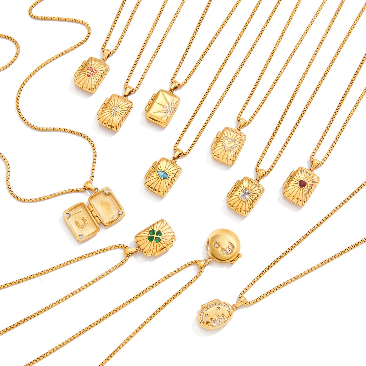 18K Gold Keepsake Heart Book Locket Pendant Box Chain Necklace