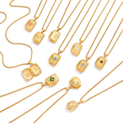 18K Gold Keepsake Heart Book Locket Pendant Box Chain Necklace