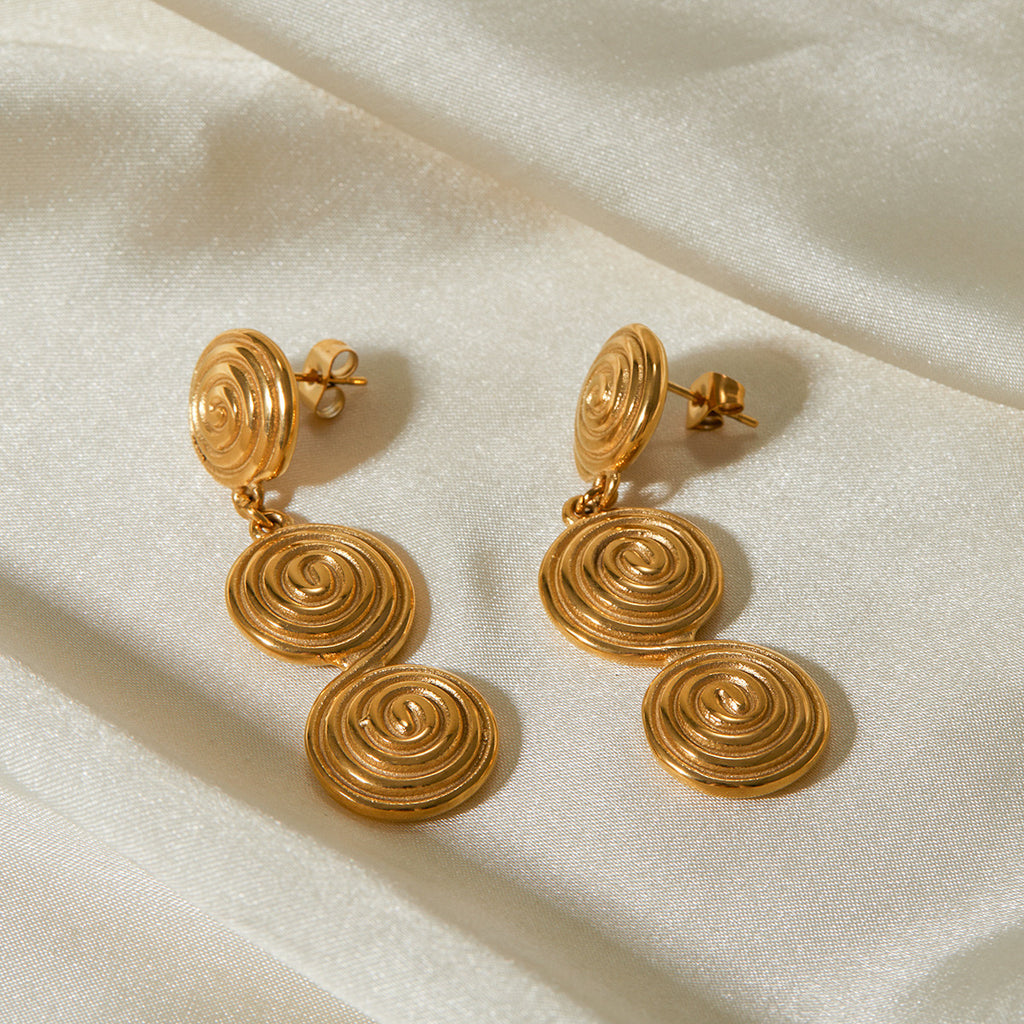 18K Gold Ocean Swirl Drop Dangle Earrings