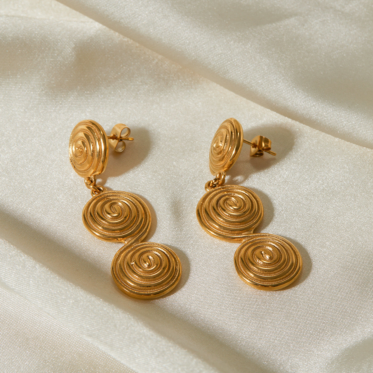 18K Gold Ocean Swirl Drop Dangle Earrings