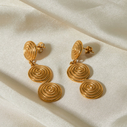 18K Gold Ocean Swirl Drop Dangle Earrings