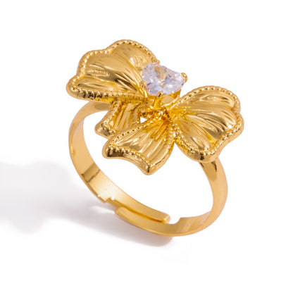 18K Gold Ribboned Elegance Bow Heart Statement Ring