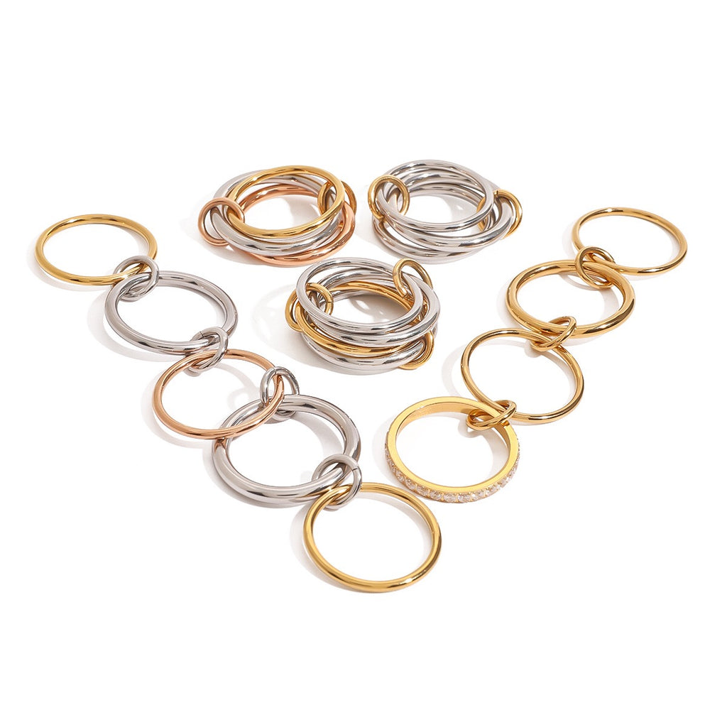 18K Gold and Silver Two Tone Connected Multi Layers Spinelli Trinity Stacking Rings