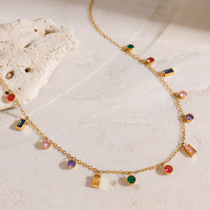 18K Gold Fairy Color Gemstone Dainty Chain Necklace