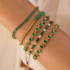 18K Gold Green Royale Emerald Tennis Chain Bracelet Stack