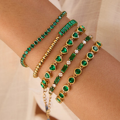 18K Gold Green Royale Emerald Tennis Chain Bracelet Stack