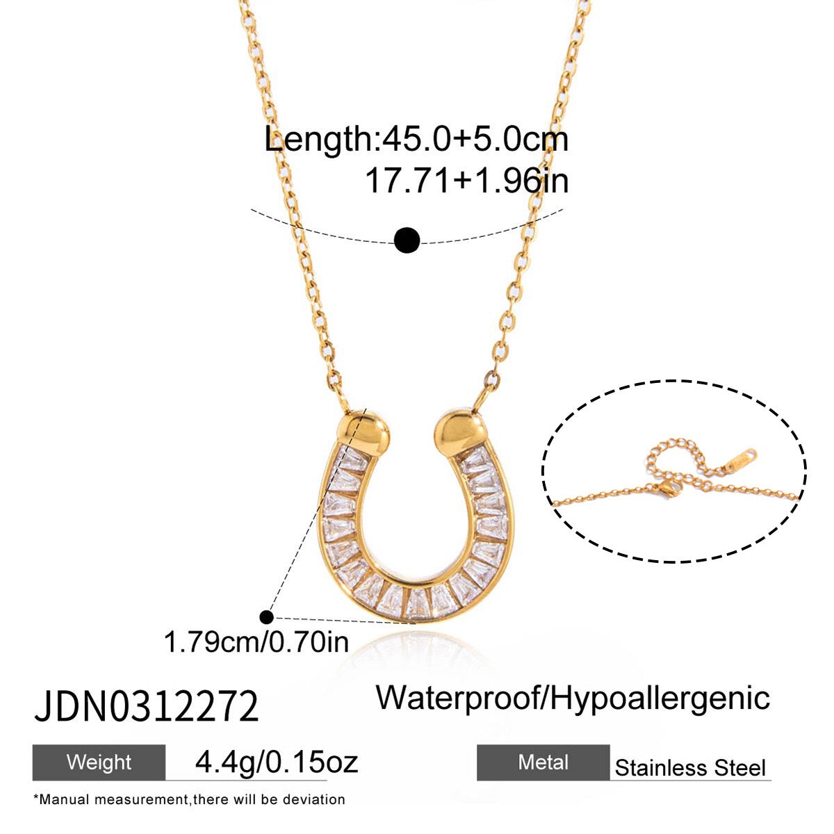 18K Gold Lucky Strike Horseshoe Chunky Statement Pendant Necklace