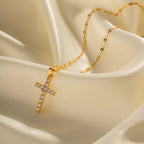 18K Gold Bling Cross CZ Pendant Necklace