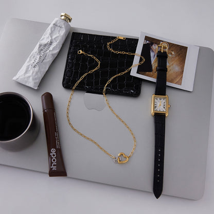 18K Gold and Silver Two Tone Linked Heart Charm Necklace