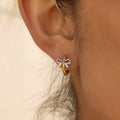 18K Gold and Silver Two Tone Bow Small Hoop Huggie Earrings