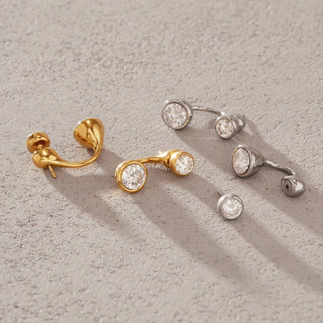 18K Gold and Silver Twin Flame Bezel Jacket Earrings
