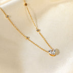 18K Gold Dainty Starry Heart CZ Pendant Necklace