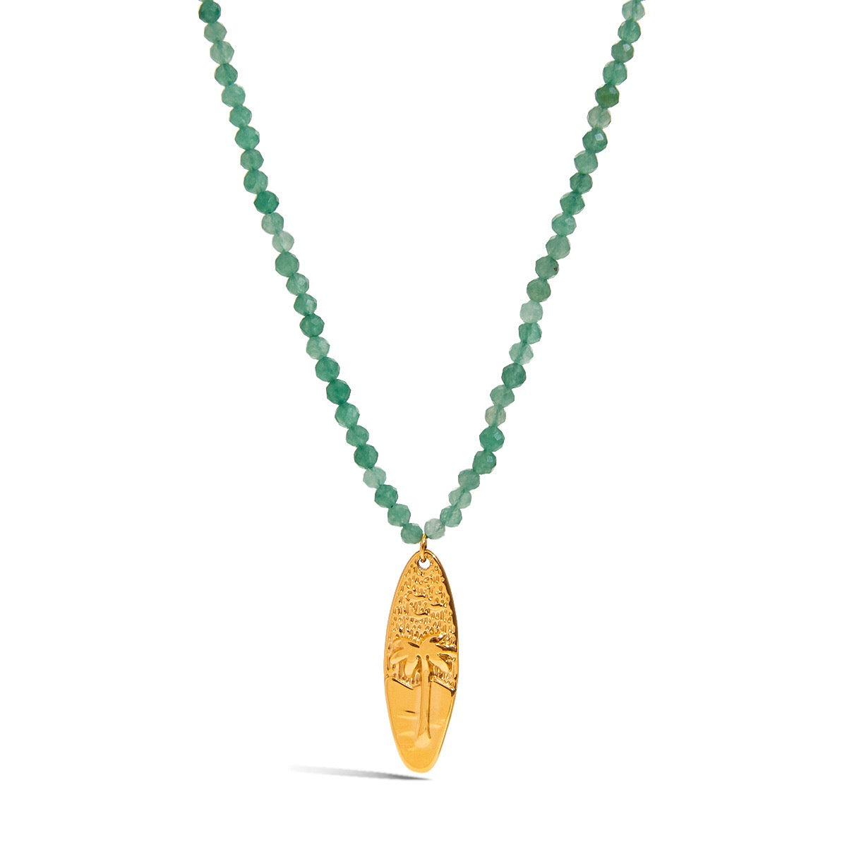 18K Gold Fresh Breeze Green Beaded Pendant Charm Layered Necklace Set