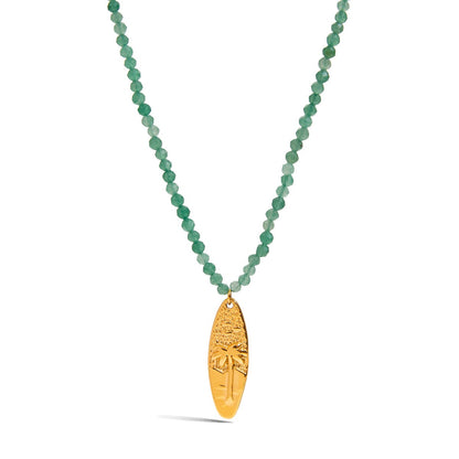 18K Gold Fresh Breeze Green Beaded Pendant Charm Layered Necklace Set