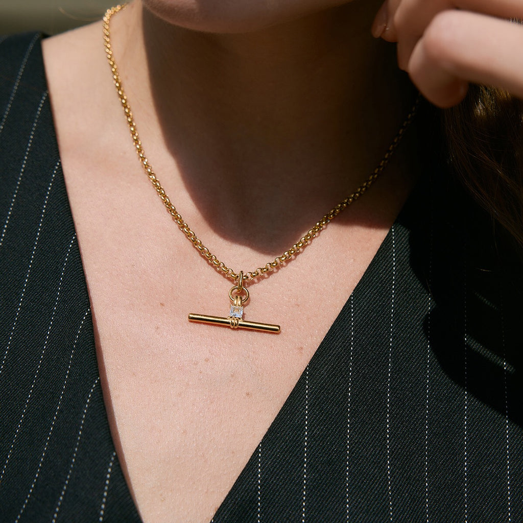 18K Gold and Silver Downtown T-Bar Statement Pendant Necklace