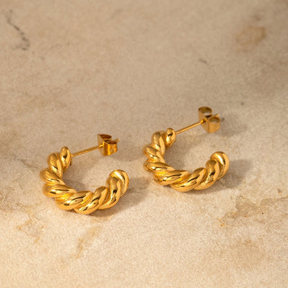 18K Gold Twisted Huggie Earrings