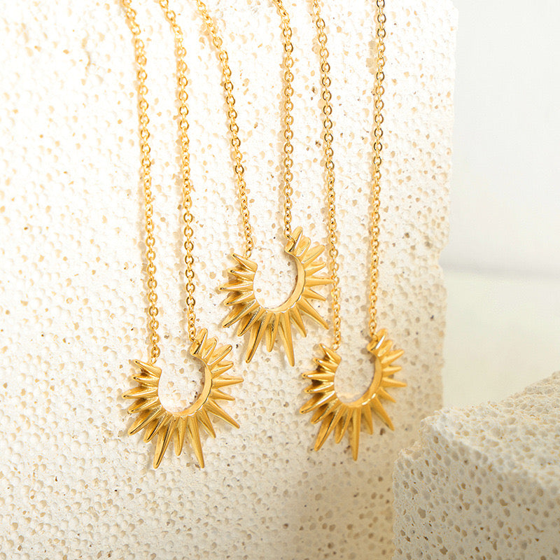 18K Gold Glowing Sun Pendant Necklace